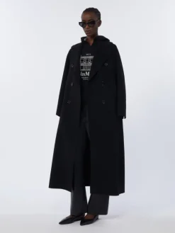 Long wool coat with half-belt detail - BLACK