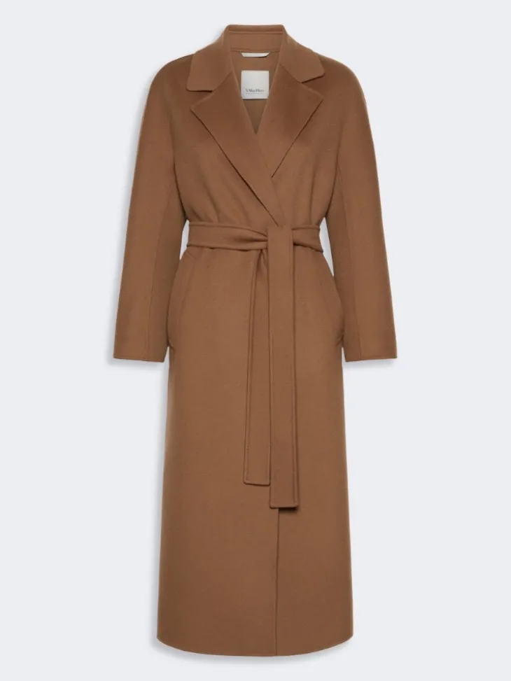 Long wool drap wrap coat - HAZELNUT BROWN