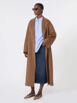 Long wool drap wrap coat - HAZELNUT BROWN