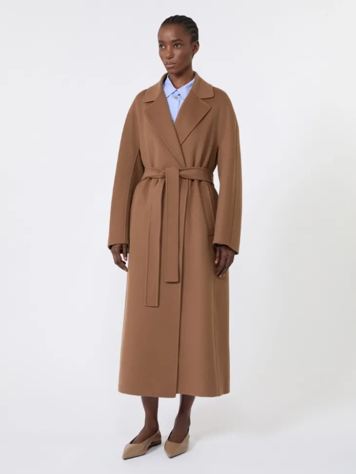 Long wool drap wrap coat - HAZELNUT BROWN