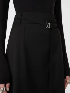 Long wool skirt with belt - BLACK