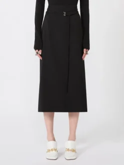 Long wool skirt with belt - BLACK