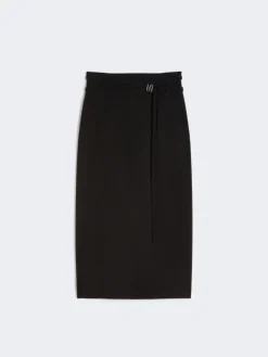 Long wool skirt with belt - BLACK
