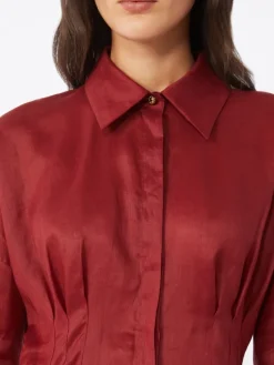 Long-sleeved ramie canvas shirt - BRICK RED