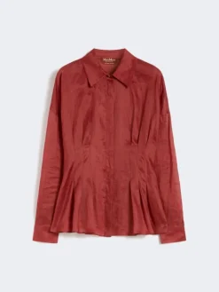 Long-sleeved ramie canvas shirt - BRICK RED