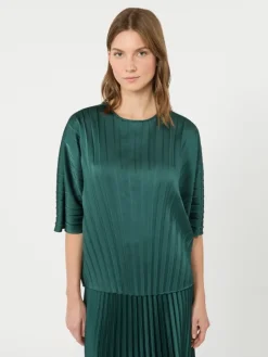 Loose blouse in pleated satin - DARK GREEN