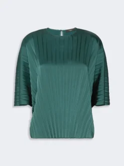 Loose blouse in pleated satin - DARK GREEN