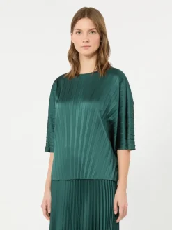 Loose blouse in pleated satin - DARK GREEN