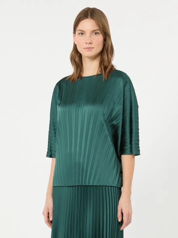 Loose blouse in pleated satin - DARK GREEN