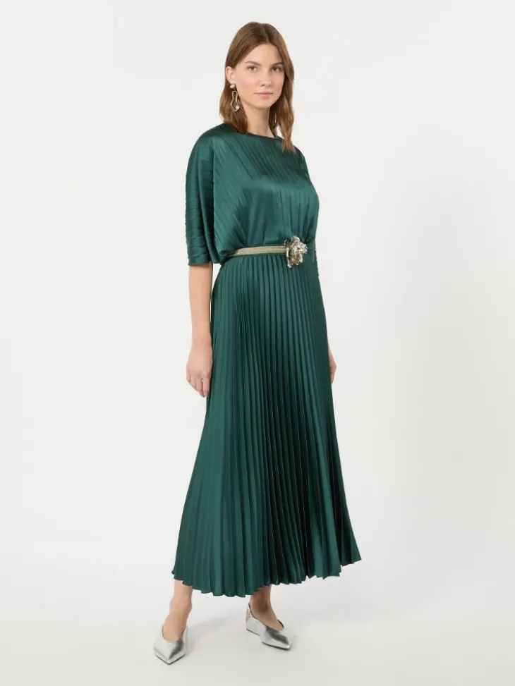 Loose blouse in pleated satin - DARK GREEN