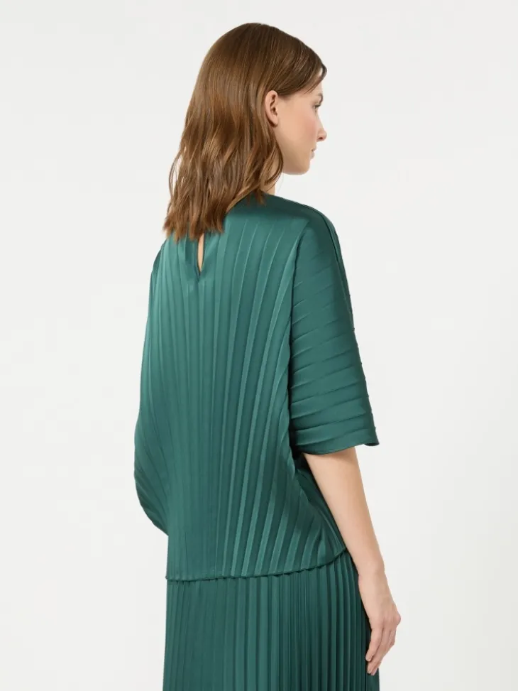 Loose blouse in pleated satin - DARK GREEN