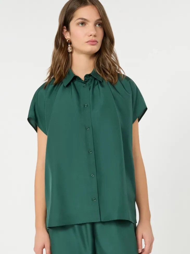 Loose shirt in habotai silk - DARK GREEN