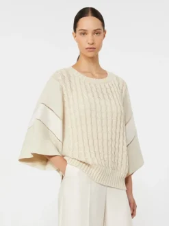 Loose-fit linen yarn sweater - BEIGE