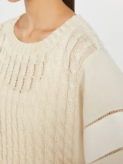 Loose-fit linen yarn sweater - BEIGE
