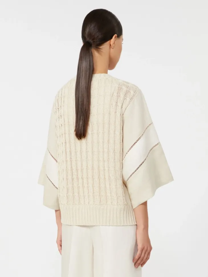 Loose-fit linen yarn sweater - BEIGE