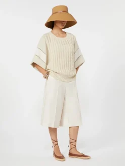 Loose-fit linen yarn sweater - BEIGE