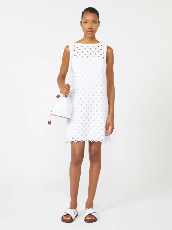 Macramé jersey A-line dress - OPTICAL WHITE
