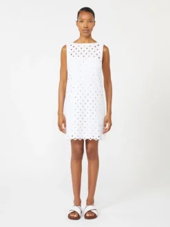 Macramé jersey A-line dress - OPTICAL WHITE