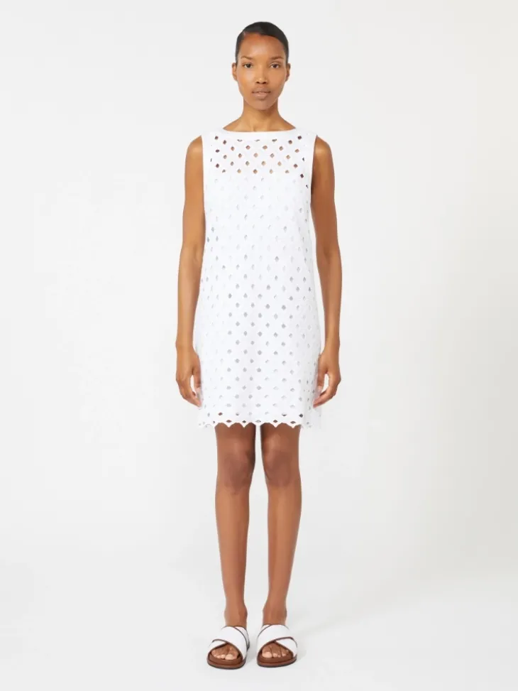 Macramé jersey A-line dress - OPTICAL WHITE