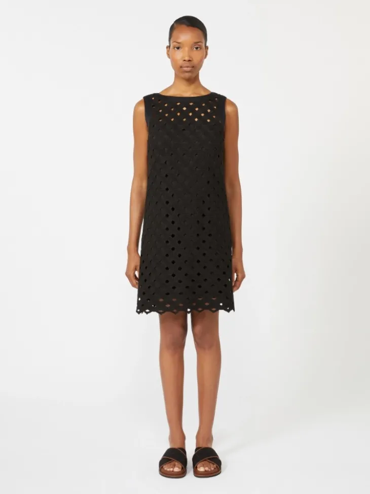 Macramé jersey A-line dress - BLACK