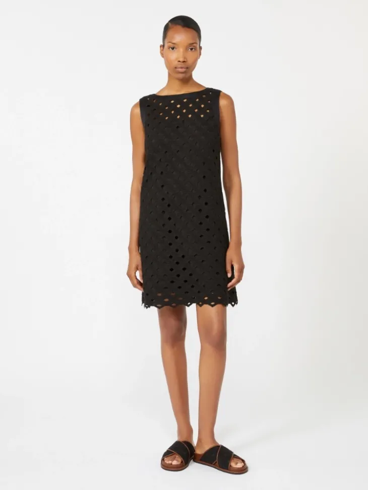 Macramé jersey A-line dress - BLACK