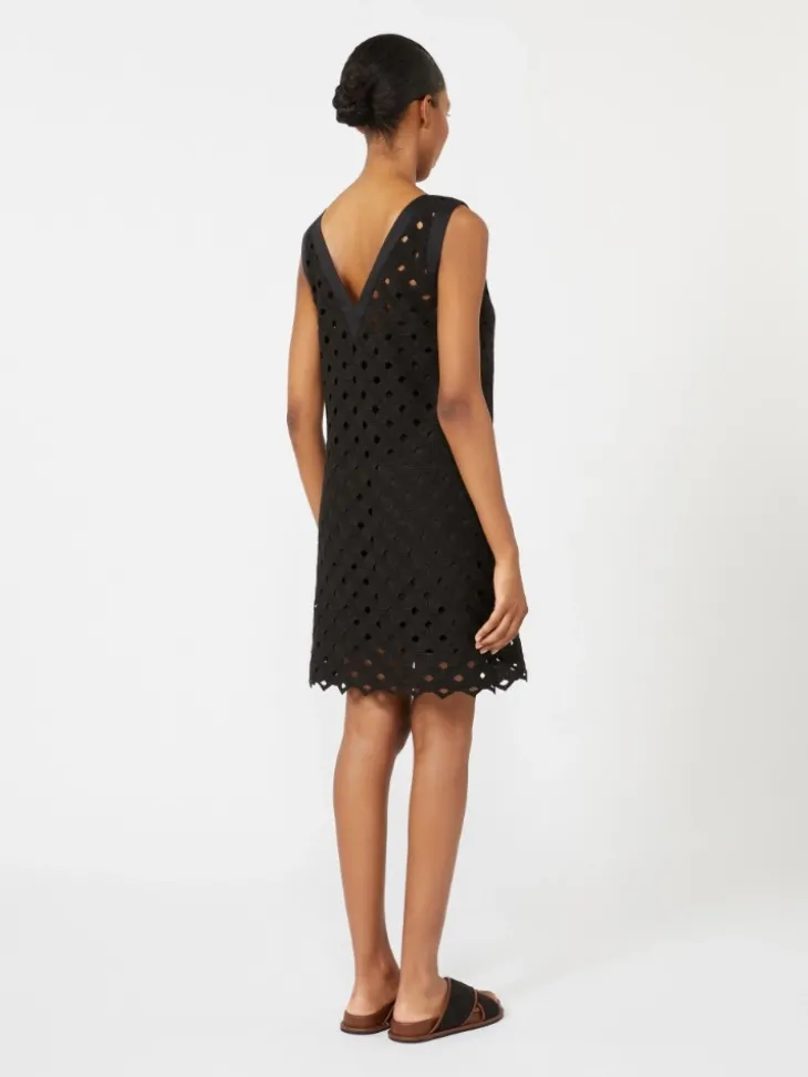 Macramé jersey A-line dress - BLACK