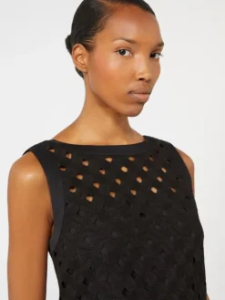 Macramé jersey A-line dress - BLACK