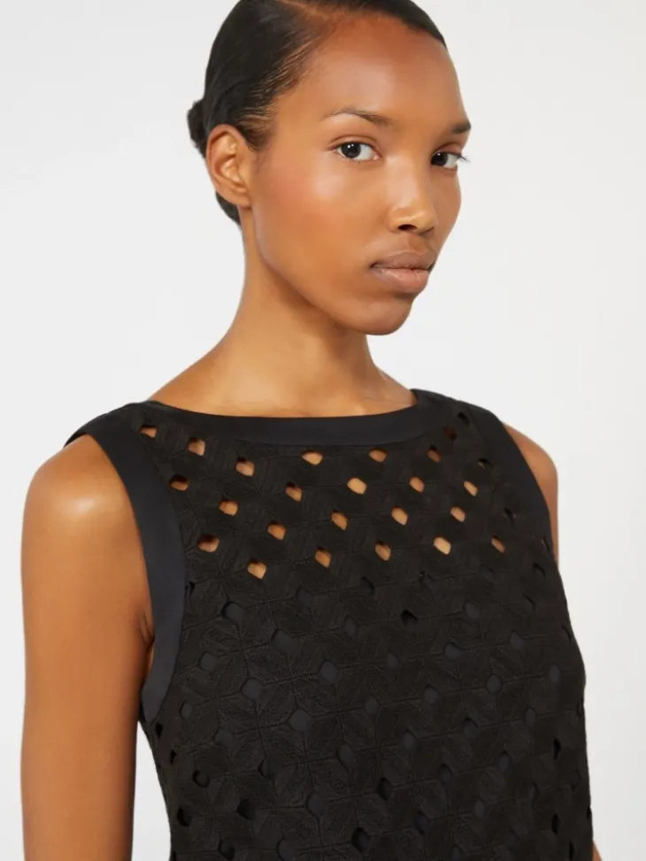 Macramé jersey A-line dress - BLACK