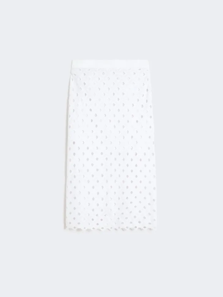 Macramé jersey pencil skirt - OPTICAL WHITE