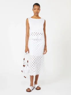Macramé jersey pencil skirt - OPTICAL WHITE
