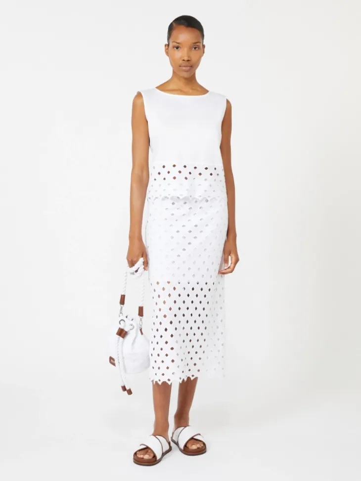Macramé jersey pencil skirt - OPTICAL WHITE