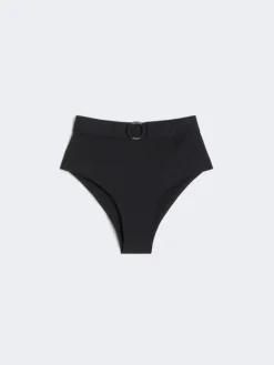 Matte technical fabric culotte-style bikini bottoms - BLACK