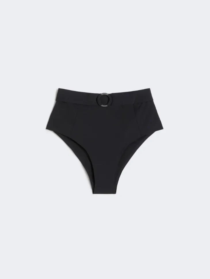 Matte technical fabric culotte-style bikini bottoms - BLACK