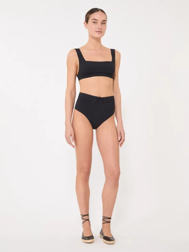 Matte technical fabric culotte-style bikini bottoms - BLACK