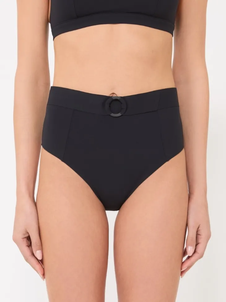Matte technical fabric culotte-style bikini bottoms - BLACK