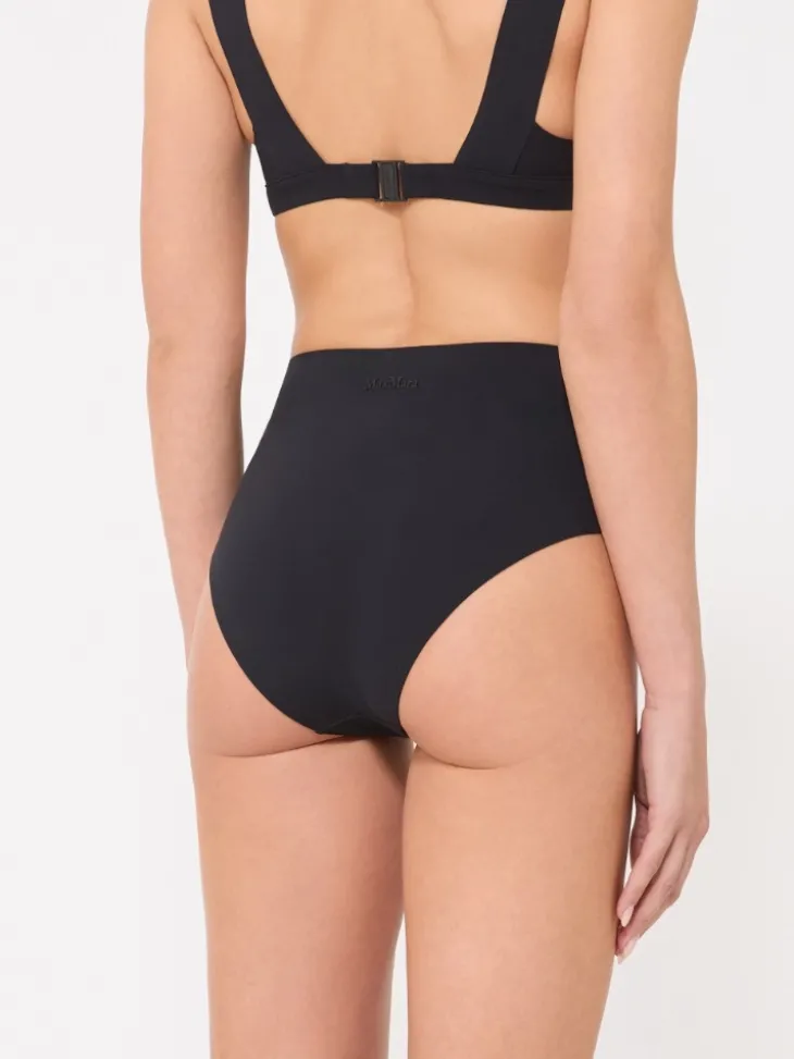 Matte technical fabric culotte-style bikini bottoms - BLACK