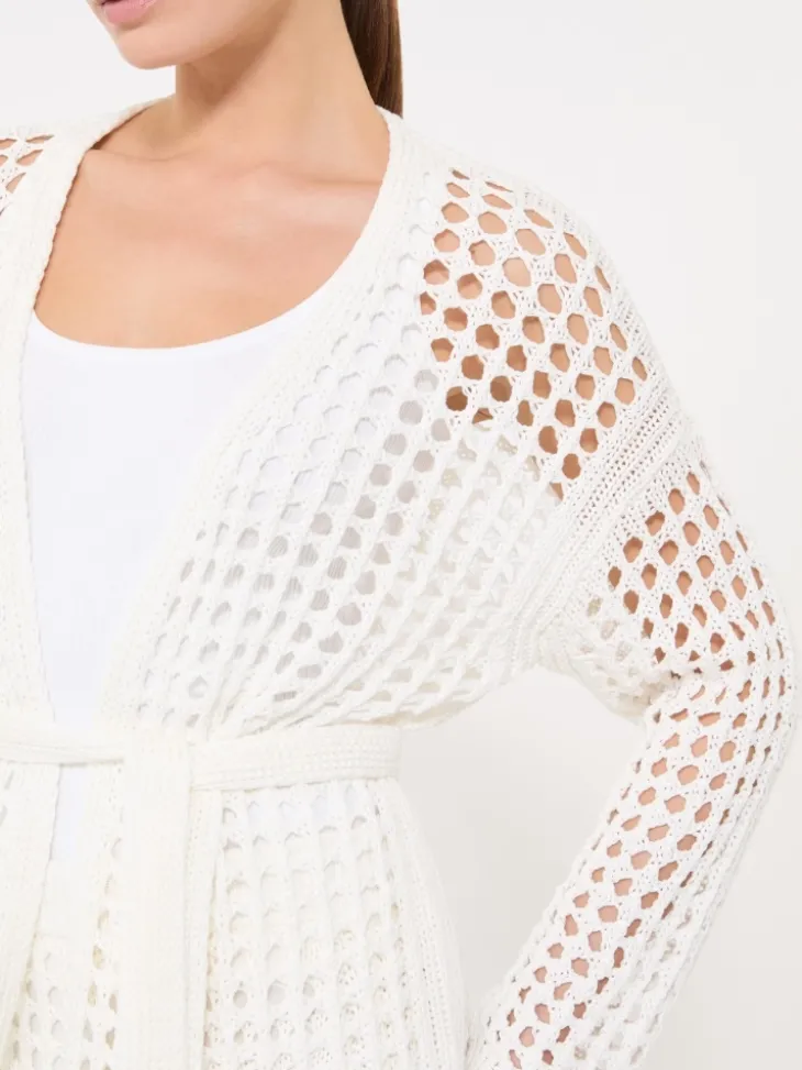 Mesh cotton cardigan - OPTICAL WHITE