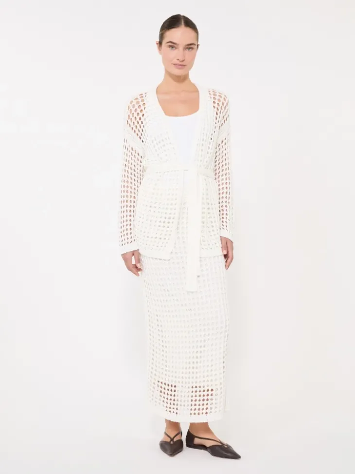 Mesh cotton cardigan - OPTICAL WHITE