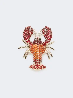 Metal brooch with rhinestones - DARK RED
