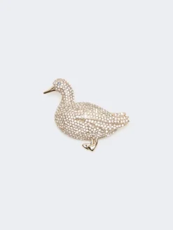 Metal brooch with rhinestones - OPTICAL WHITE