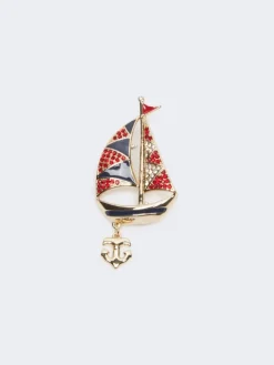 Metal brooch with rhinestones - SKY BLUE