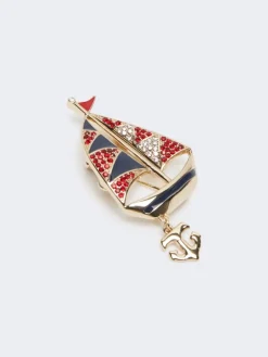 Metal brooch with rhinestones - SKY BLUE