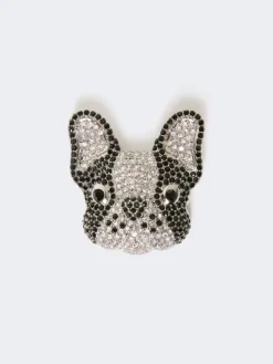 Metal brooch with rhinestones - BLACK