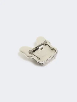 Metal brooch with rhinestones - BLACK
