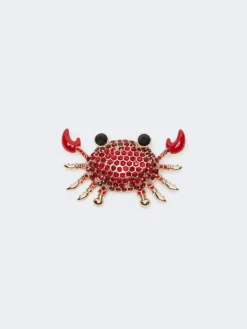 Metal brooch with rhinestones - RED
