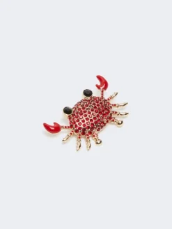 Metal brooch with rhinestones - RED