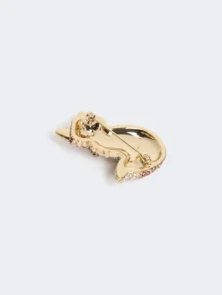 Metal brooch with rhinestones - BROWN