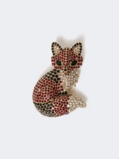 Metal brooch with rhinestones - BROWN