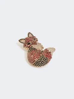Metal brooch with rhinestones - BROWN