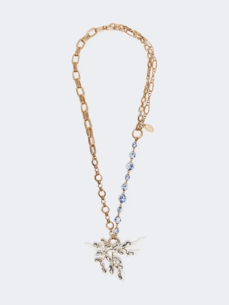 Metallic and ceramic chain necklace - GOLD